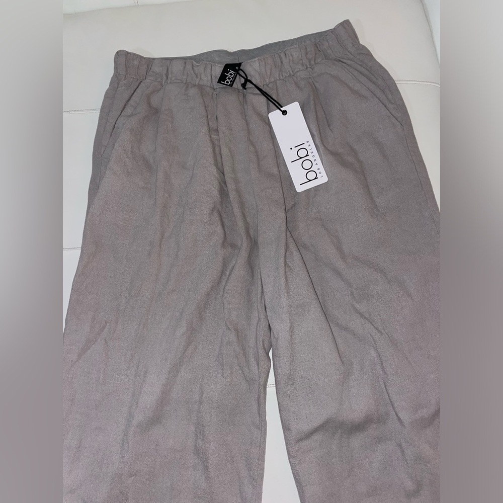 NWT BOBI linen pull on pants and cropped jacket coord set in gray lead Small - Picture 7 of 13